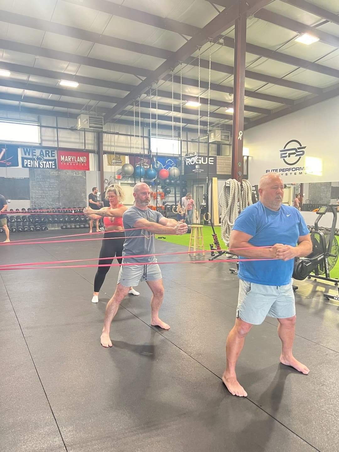 EPS members training with resistance bands